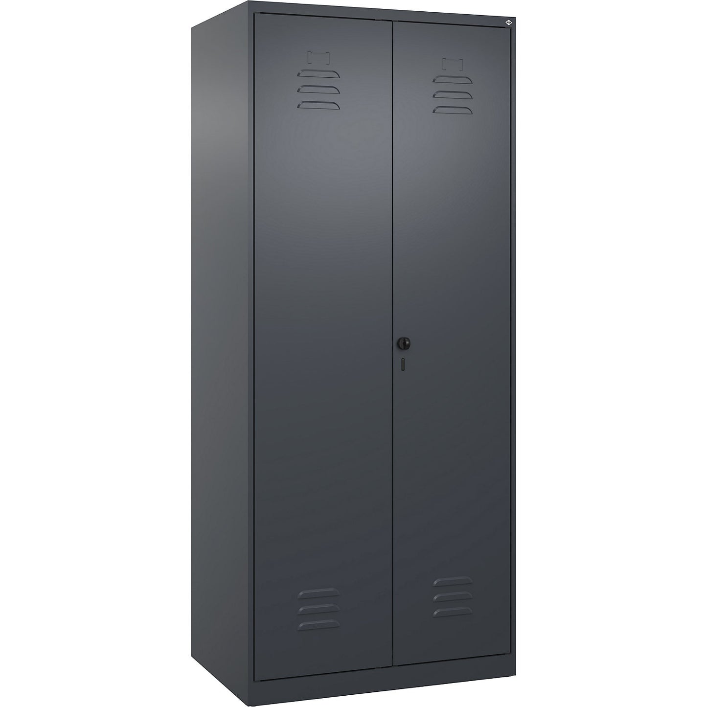 Classic PLUS clean and dirty clothes locker, centre divider, 1 compartment, grey, HxW 1850 x 800 mm, with floor glides, rotary bolt.