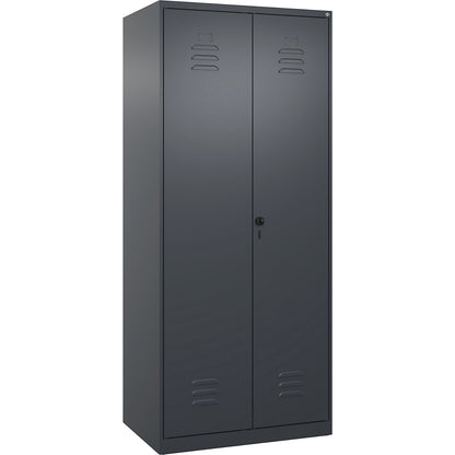 Classic PLUS clean and dirty clothes locker, centre divider, 1 compartment, grey, HxW 1850 x 800 mm, with floor glides, rotary bolt.