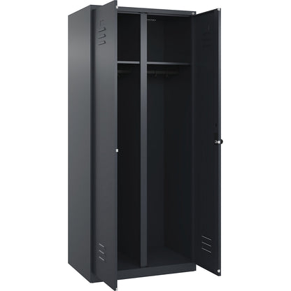 Classic PLUS clean and dirty clothes locker, centre divider, 1 compartment, grey, HxW 1850 x 800 mm, with floor glides, rotary bolt.