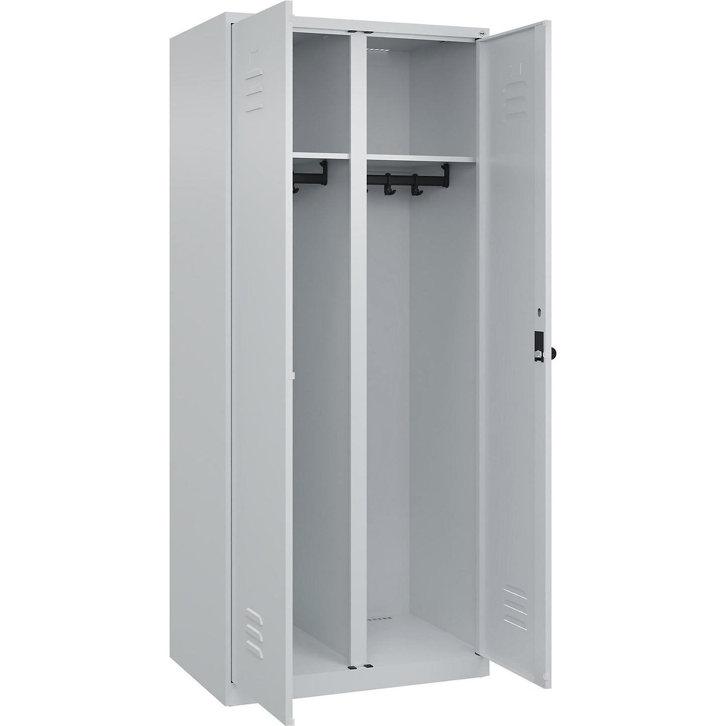 Classic PLUS clean and dirty clothes locker, centre divider, 1 compartment, light grey, HxW 1850 x 800 mm, with floor glides, rotary bolt.