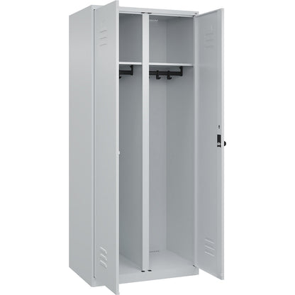 Classic PLUS clean and dirty clothes locker, centre divider, 1 compartment, light grey, HxW 1850 x 800 mm, with floor glides, rotary bolt.