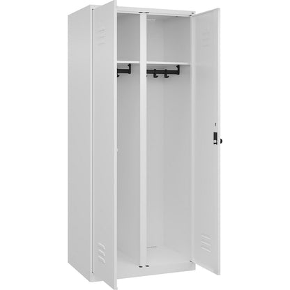 Classic PLUS clean and dirty clothes locker, centre divider, 1 compartment, traffic white, HxW 1850 x 800 mm, with floor glides, rotary bolt.