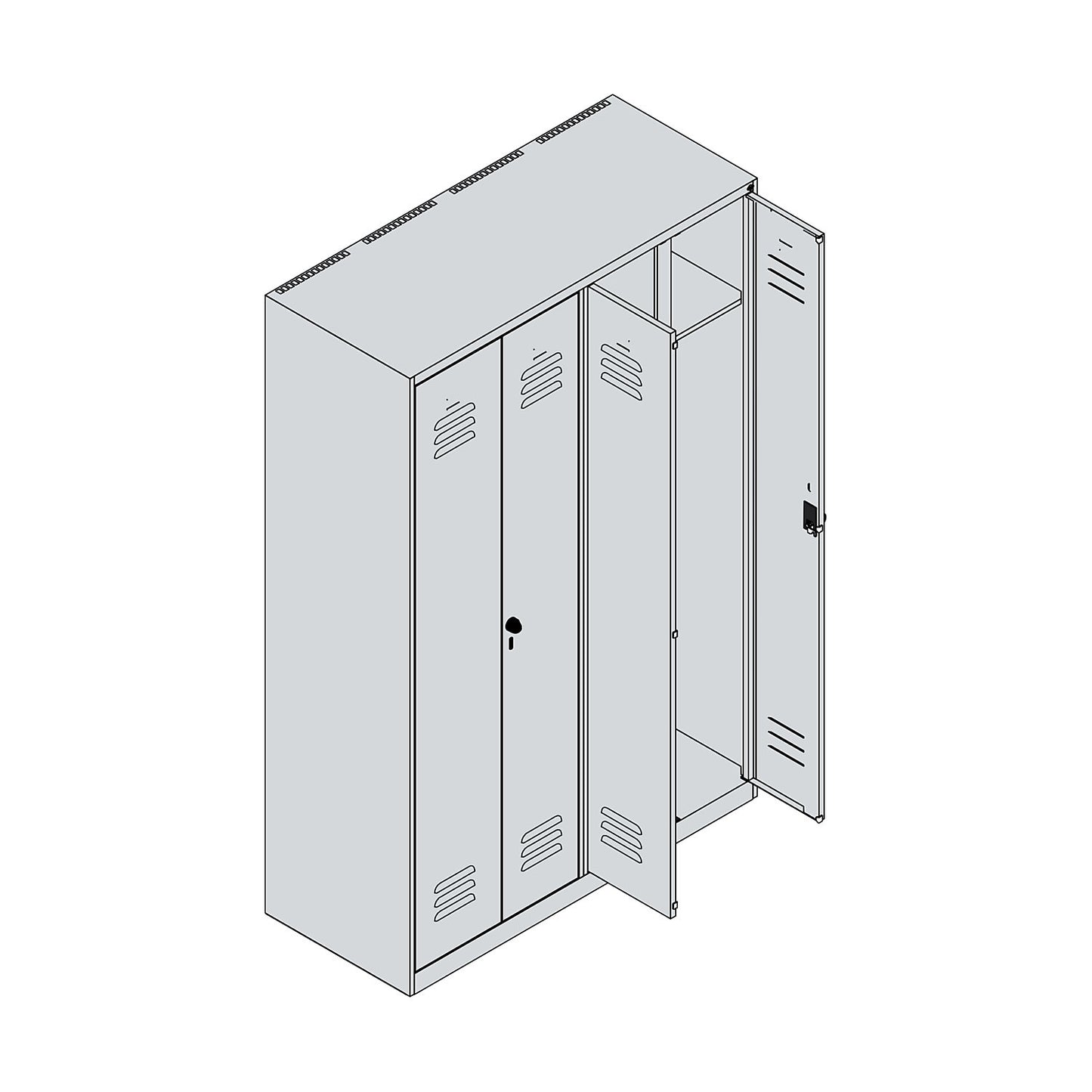 Classic PLUS clean and dirty clothes locker, centre divider, 2 compartments, traffic white, HxW 1850 x 1200 mm, with floor glides, rotary bolt.