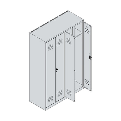 Classic PLUS clean and dirty clothes locker, centre divider, 2 compartments, traffic white, HxW 1850 x 1200 mm, with floor glides, rotary bolt.