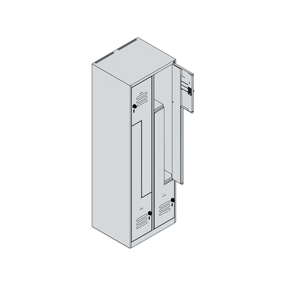 Classic PLUS Z locker, 2 compartments, light grey/reseda green, W 600 mm, with floor glides, rotary bolt.