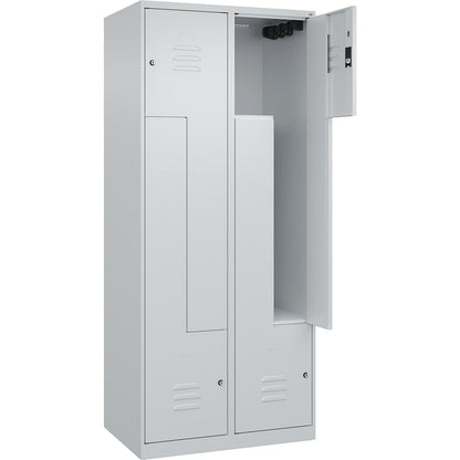 Classic PLUS Z locker, 2 compartments, light grey, W 800 mm, with floor glides, cylinder lock.