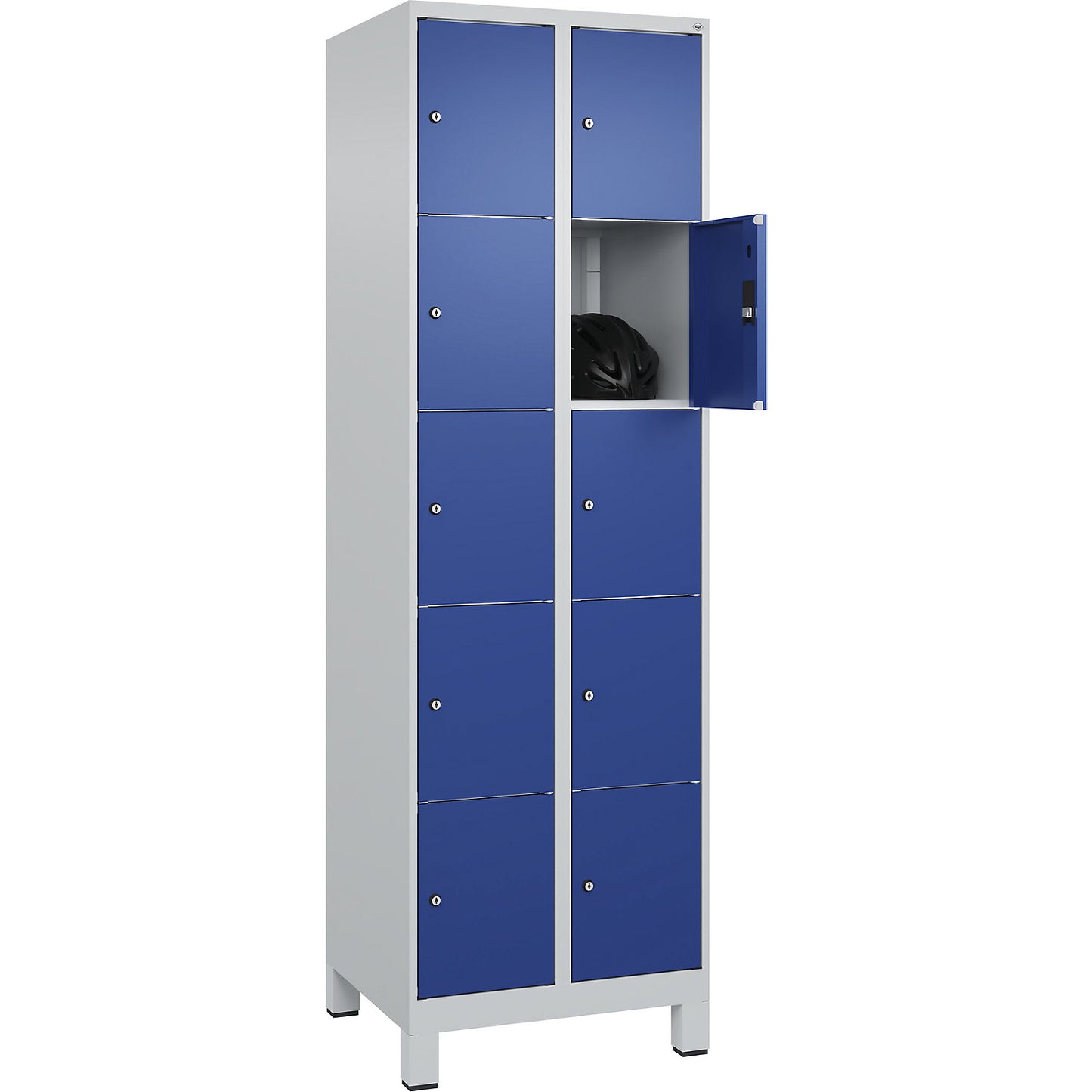 Classic PLUS 5-fold compartment locker, 2 compartments, light grey/gentian blue, W 600 mm, 10 compartments, with feet.