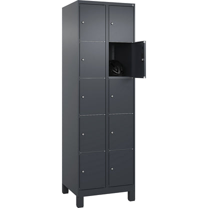 Classic PLUS 5-fold compartment locker, 2 compartments, grey, W 600 mm, 10 compartments, with feet.