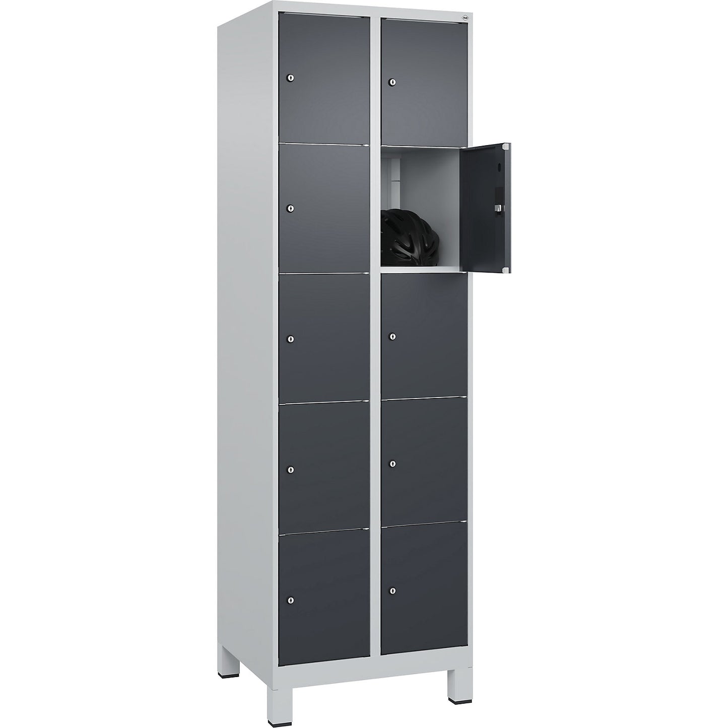 Classic PLUS 5-fold compartment locker, 2 compartments, light grey/grey, W 600 mm, 10 compartments, with feet.