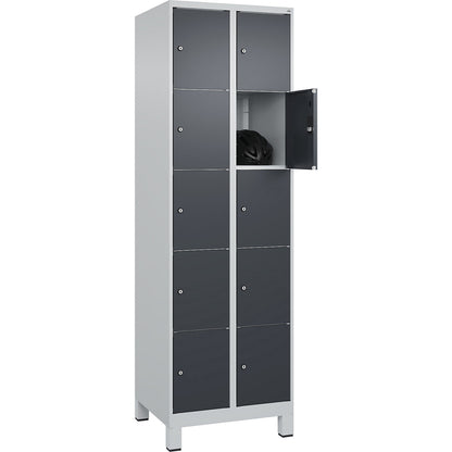 Classic PLUS 5-fold compartment locker, 2 compartments, light grey/grey, W 600 mm, 10 compartments, with feet.