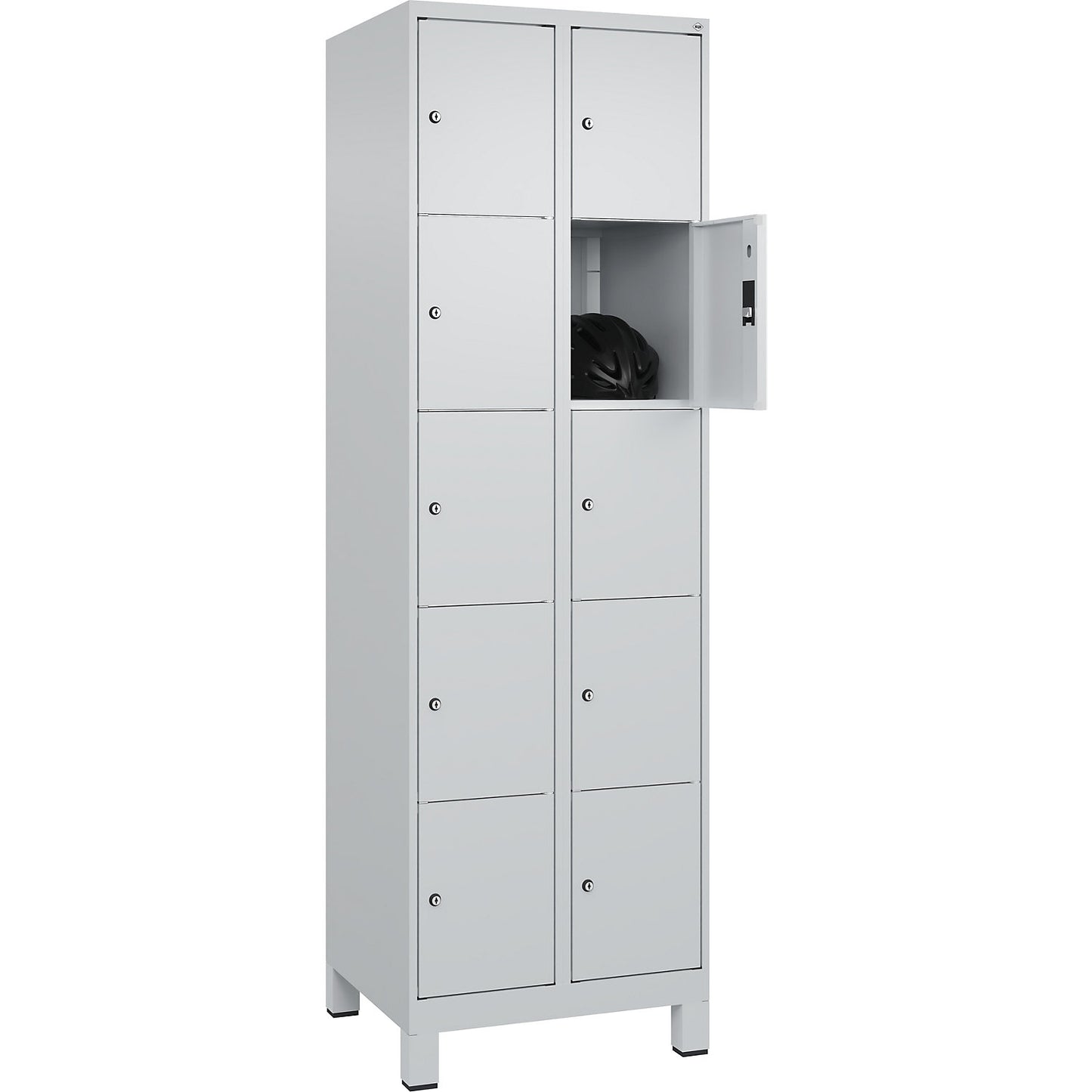 Classic PLUS 5-fold compartment locker, 2 compartments, light grey, W 600 mm, 10 compartments, with feet.