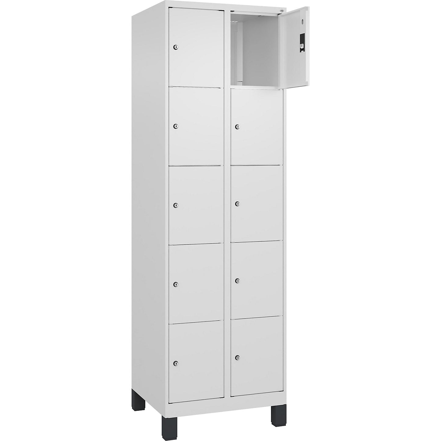 Classic PLUS 5-fold compartment locker, 2 compartments, traffic white, W 600 mm, 10 compartments, with feet.