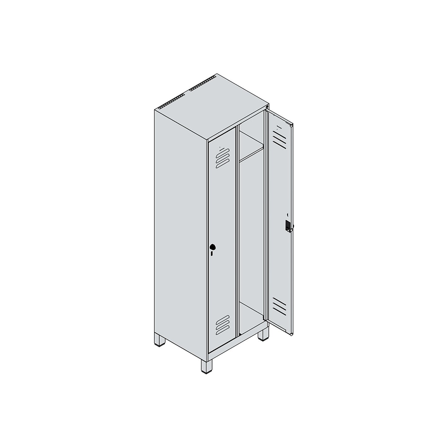 Classic PLUS clothes locker, 2 compartments, grey, W 600 mm, with feet, rotary bolt.