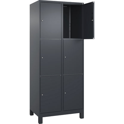 Classic PLUS 3-fold compartment locker, 2 compartments, grey, W 800 mm, 6 compartments, with feet.