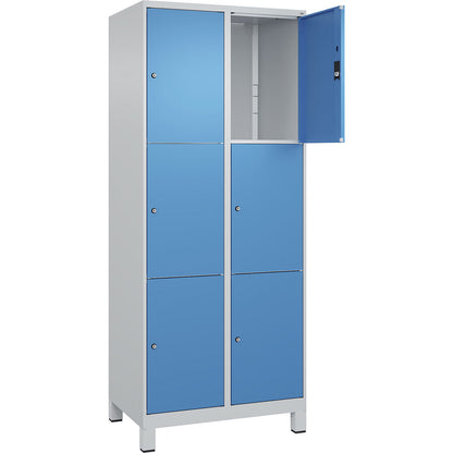 Classic PLUS 3-fold compartment locker, 2 compartments, light grey/light blue, W 800 mm, 6 compartments, with feet.