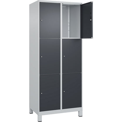 Classic PLUS 3-fold compartment locker, 2 compartments, light grey/grey, W 800 mm, 6 compartments, with feet.