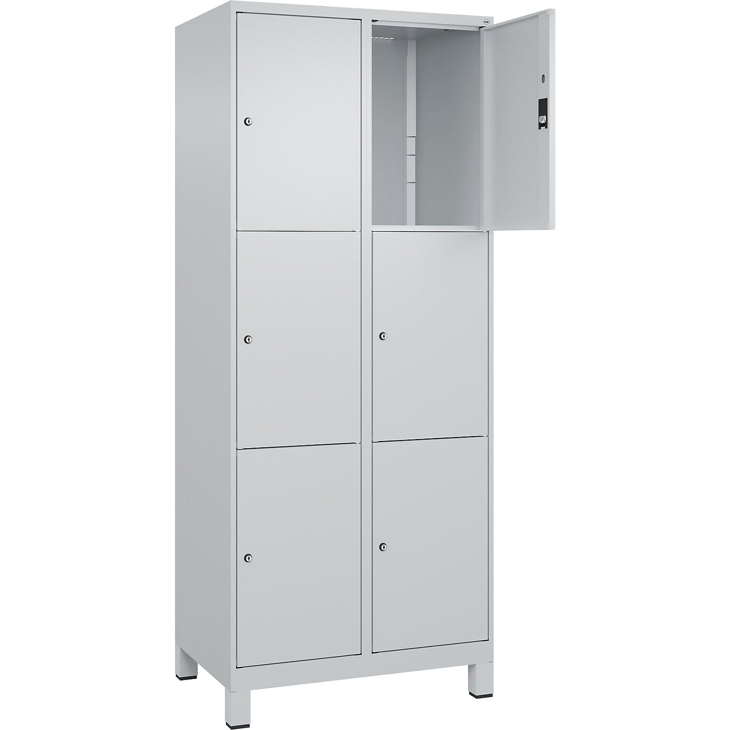 Classic PLUS 3-fold compartment locker, 2 compartments, light grey, W 800 mm, 6 compartments, with feet.