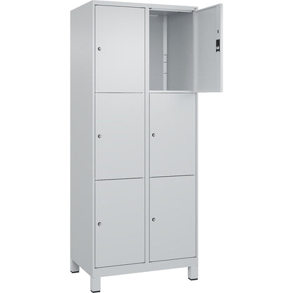 Classic PLUS 3-fold compartment locker, 2 compartments, light grey, W 800 mm, 6 compartments, with feet.
