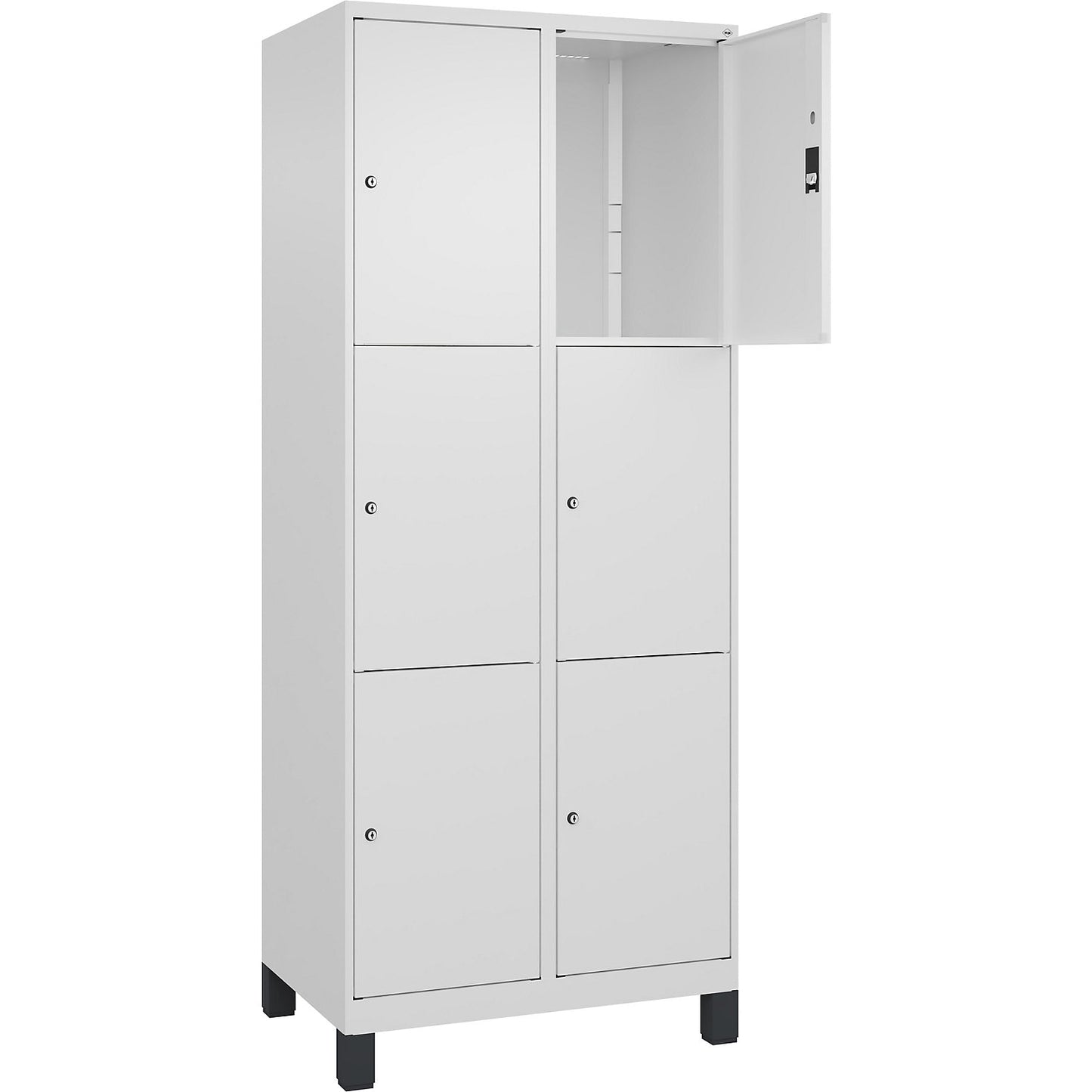 Classic PLUS 3-fold compartment locker, 2 compartments, traffic white, W 800 mm, 6 compartments, with feet.