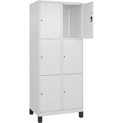 Classic PLUS 3-fold compartment locker, 2 compartments, traffic white, W 800 mm, 6 compartments, with feet.