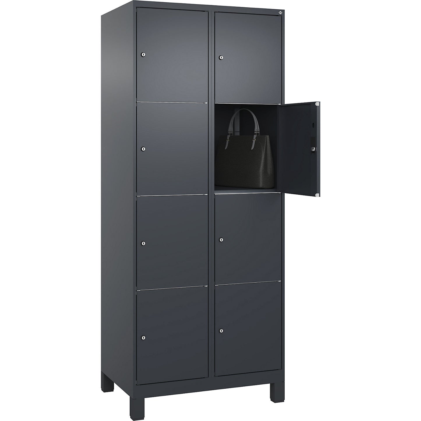 Classic PLUS 4-fold compartment locker, 2 compartments, grey, W 800 mm, 8 compartments, with feet.