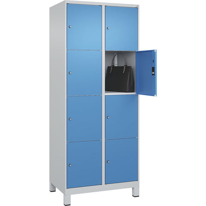 Classic PLUS 4-fold compartment locker, 2 compartments, light grey/light blue, W 800 mm, 8 compartments, with feet.