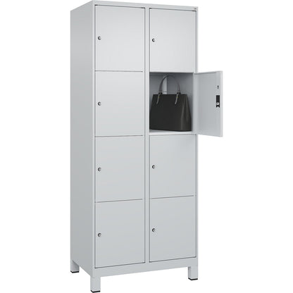 Classic PLUS 4-fold compartment locker, 2 compartments, light grey, W 800 mm, 8 compartments, with feet.