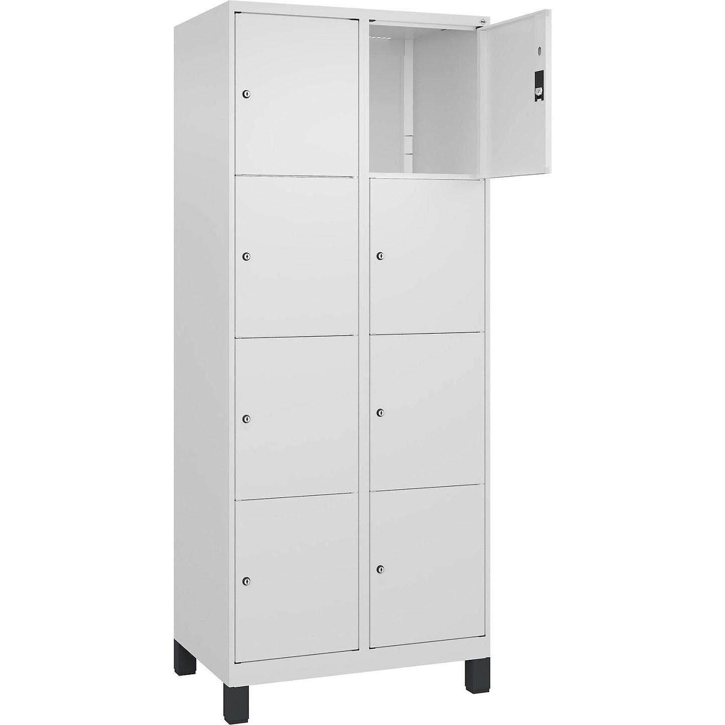 Classic PLUS 4-fold compartment locker, 2 compartments, traffic white, W 800 mm, 8 compartments, with feet.