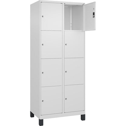 Classic PLUS 4-fold compartment locker, 2 compartments, traffic white, W 800 mm, 8 compartments, with feet.