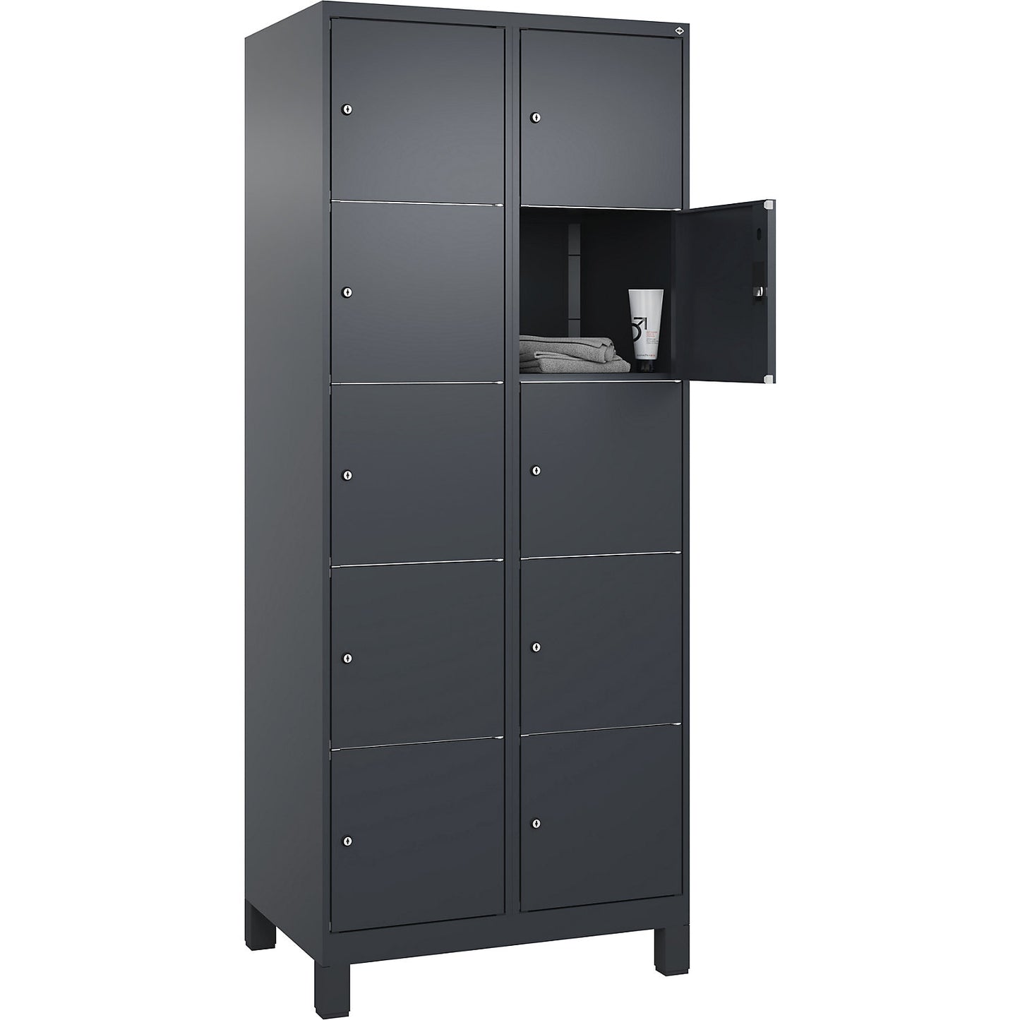 Classic PLUS 5-fold compartment locker, 2 compartments, grey, W 800 mm, 10 compartments, with feet.