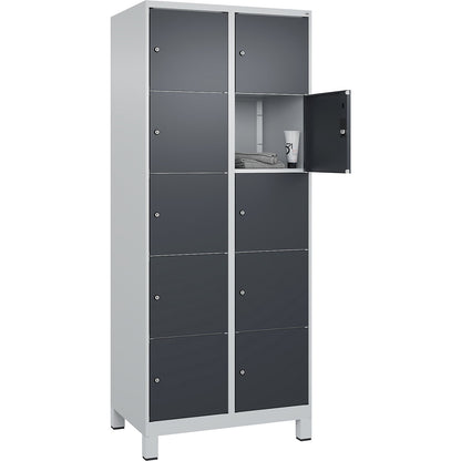 Classic PLUS 5-fold compartment locker, 2 compartments, light grey/grey, W 800 mm, 10 compartments, with feet.