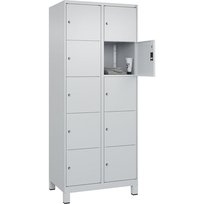 Classic PLUS 5-fold compartment locker, 2 compartments, light grey, W 800 mm, 10 compartments, with feet.