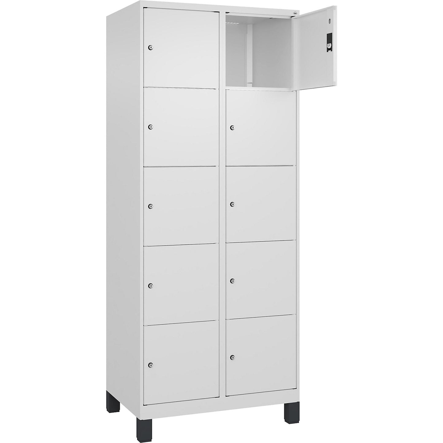 Classic PLUS 5-fold compartment locker, 2 compartments, traffic white, W 800 mm, 10 compartments, with feet.