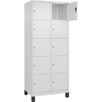 Classic PLUS 5-fold compartment locker, 2 compartments, traffic white, W 800 mm, 10 compartments, with feet.