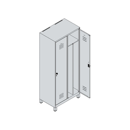 Classic PLUS clean and dirty clothes locker, narrow, 2 compartments, shortened centre divider, light grey/grey, W 800 mm, with feet, rotary bolt, centre partition.