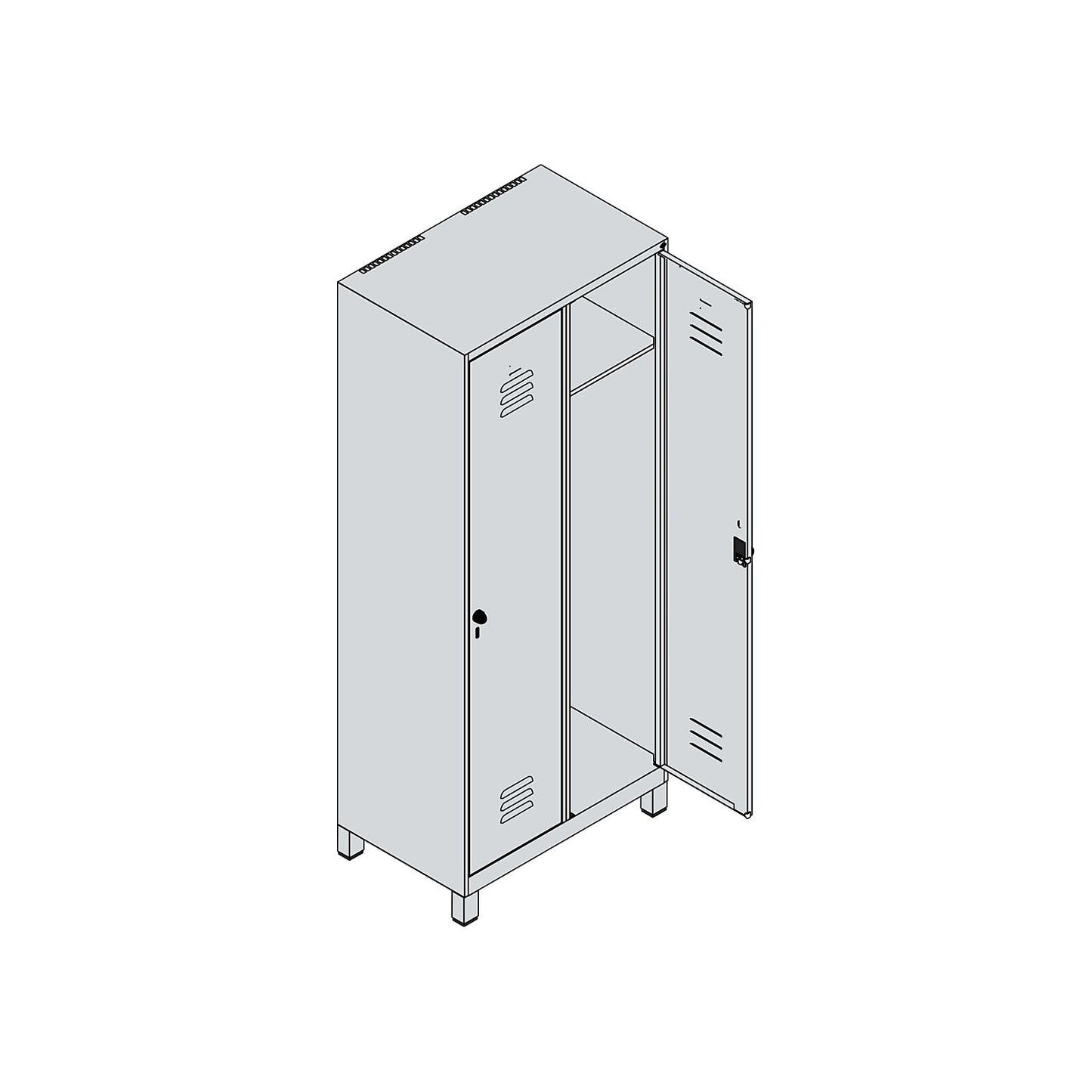 Classic PLUS clothes locker, 2 compartments, light grey/gentian blue, W 800 mm, with feet, rotary bolt.