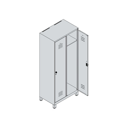 Classic PLUS clothes locker, 2 compartments, traffic white, W 800 mm, with feet, rotary bolt.
