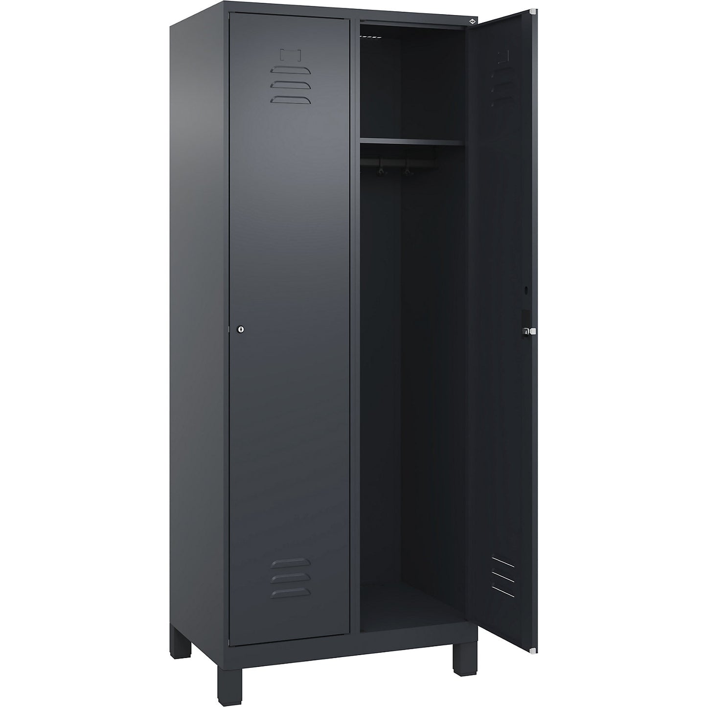 Classic PLUS clothes locker, 2 compartments, grey, W 800 mm, with feet, cylinder lock.