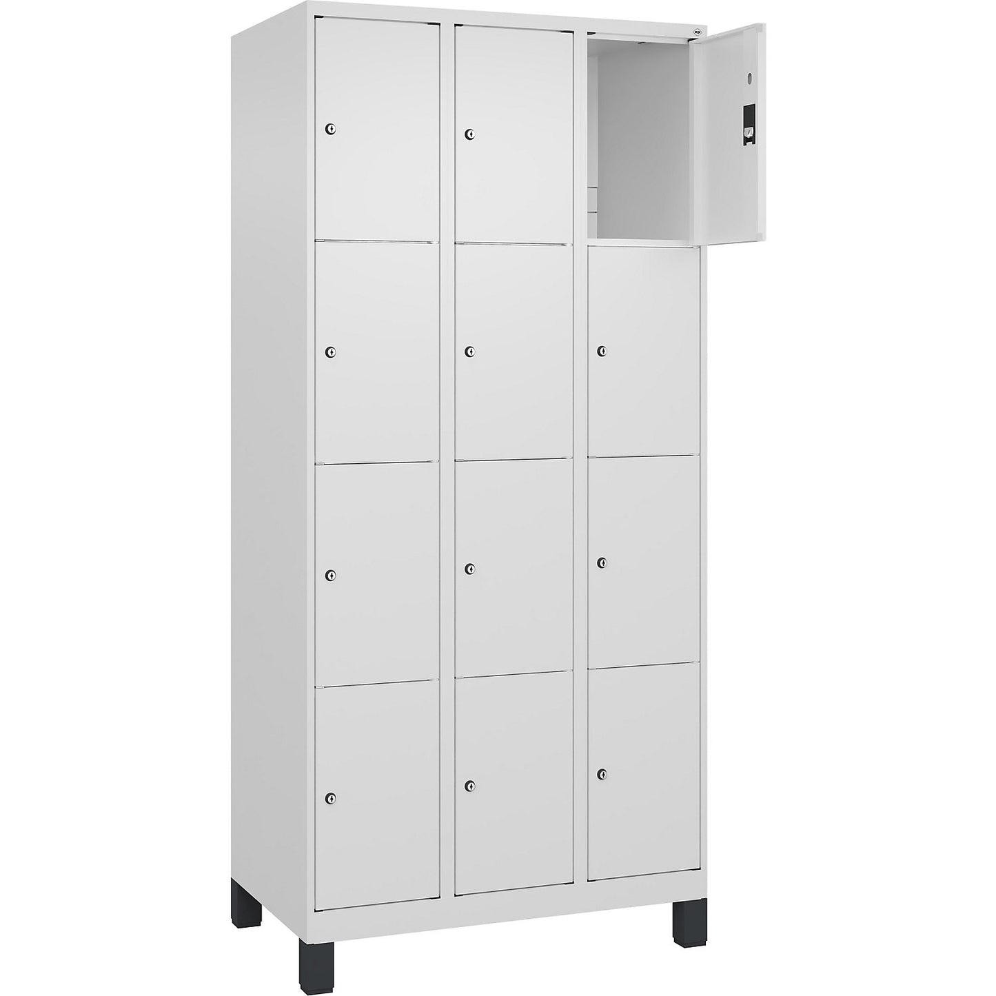 Classic PLUS 4-fold compartment locker, 3 compartments, traffic white, W 900 mm, 12 compartments, with feet.