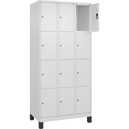 Classic PLUS 4-fold compartment locker, 3 compartments, traffic white, W 900 mm, 12 compartments, with feet.