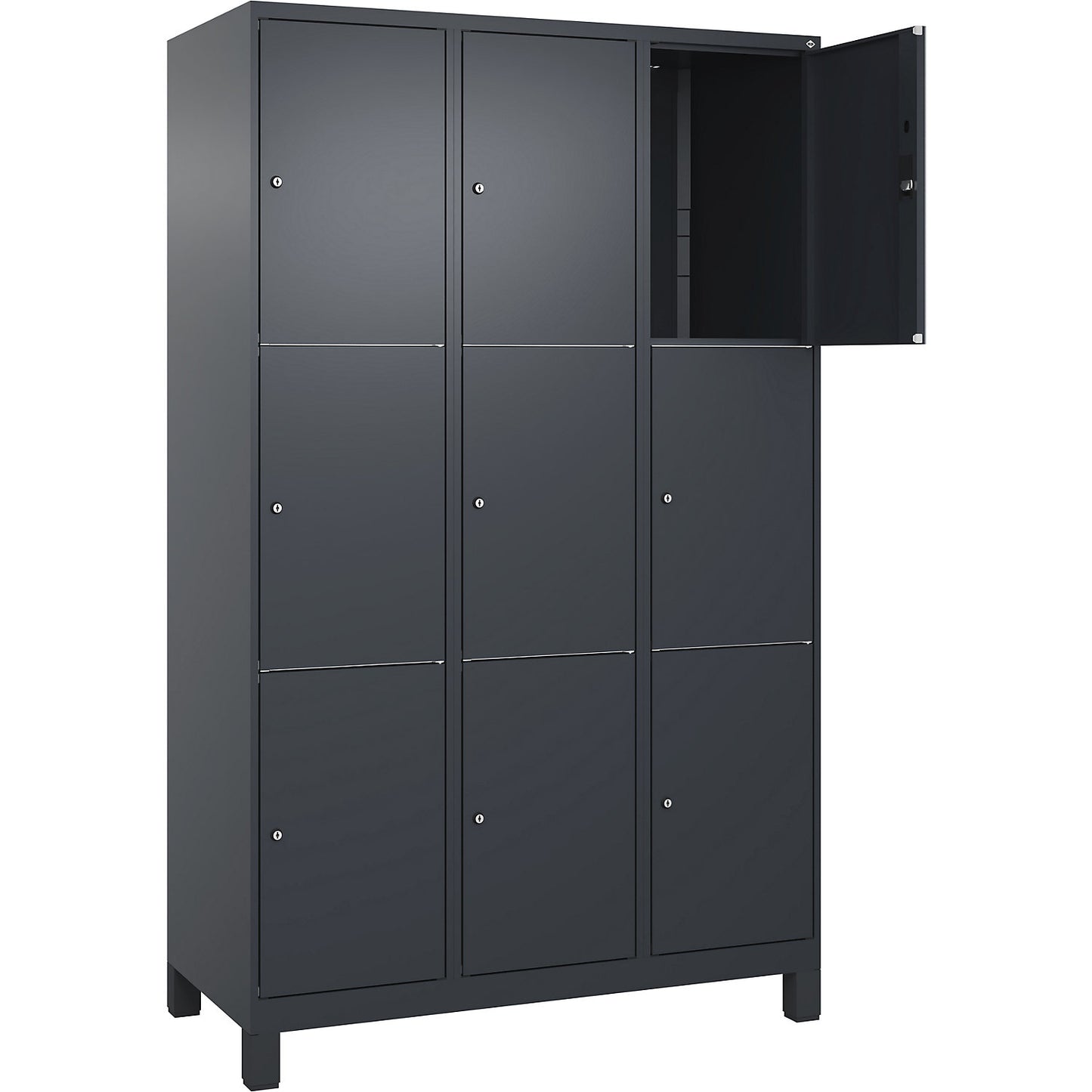 Classic PLUS 3-fold compartment locker, 3 compartments, grey, W 1200 mm, 9 compartments, with feet.