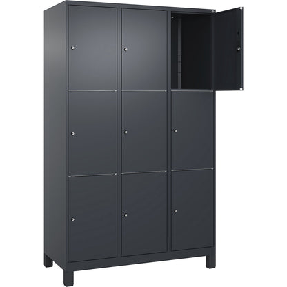 Classic PLUS 3-fold compartment locker, 3 compartments, grey, W 1200 mm, 9 compartments, with feet.