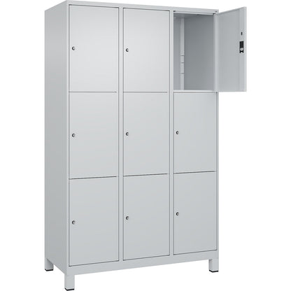 Classic PLUS 3-fold compartment locker, 3 compartments, light grey, W 1200 mm, 9 compartments, with feet.