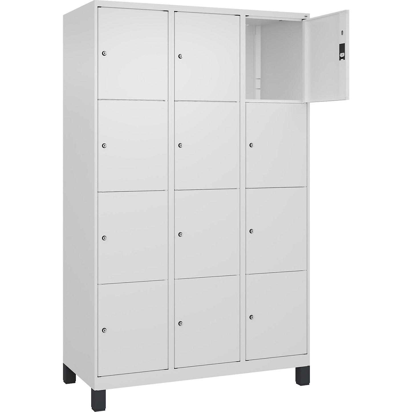 Classic PLUS 4-fold compartment locker, 3 compartments, traffic white, W 1200 mm, 12 compartments, with feet.