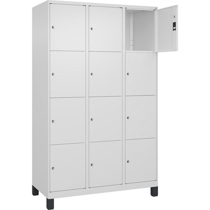 Classic PLUS 4-fold compartment locker, 3 compartments, traffic white, W 1200 mm, 12 compartments, with feet.