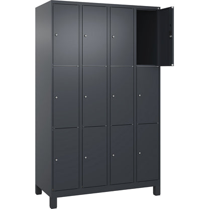 Classic PLUS 3-fold compartment locker, 4 compartments, grey, W 1200 mm, 12 compartments, with feet.