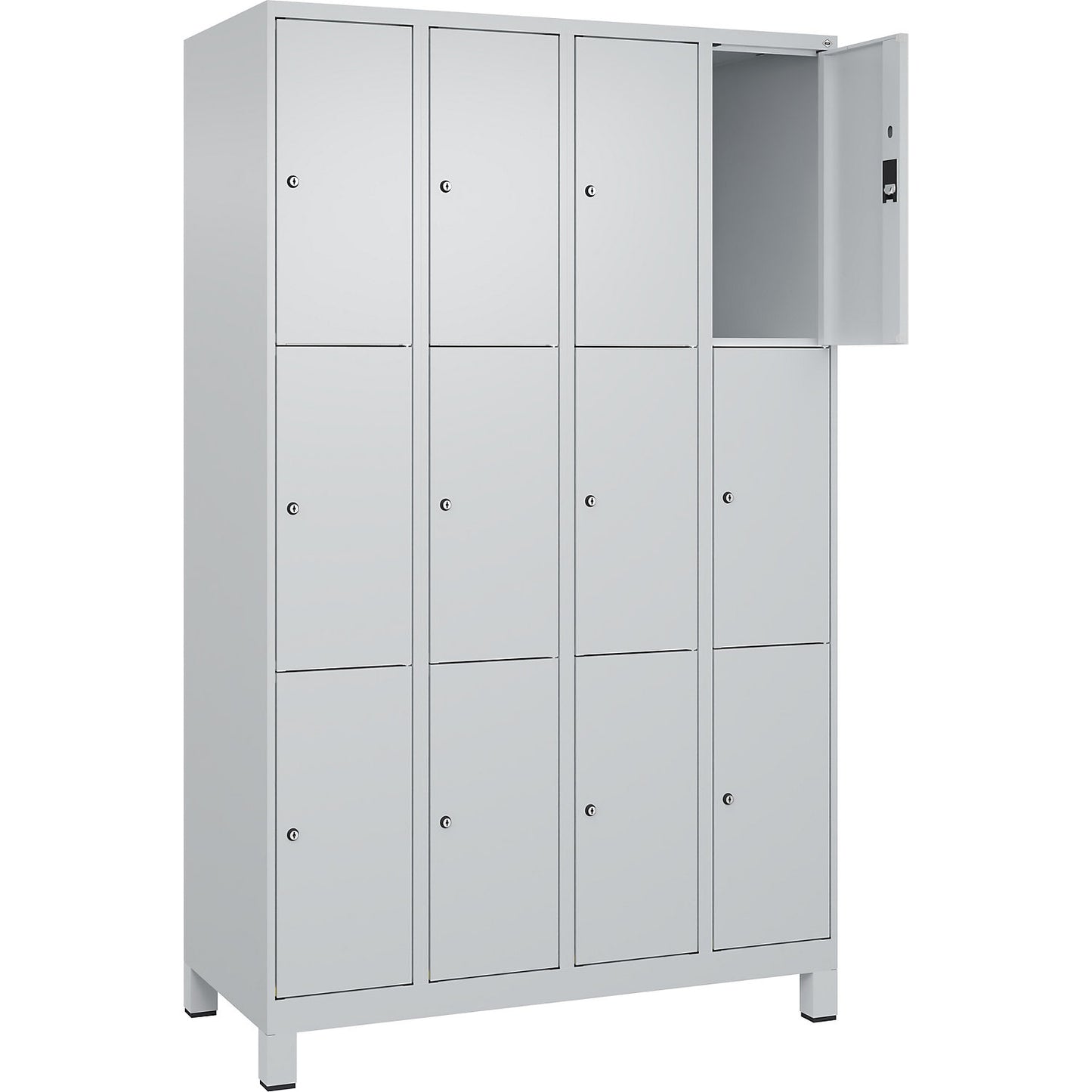 Classic PLUS 3-fold compartment locker, 4 compartments, light grey, W 1200 mm, 12 compartments, with feet.