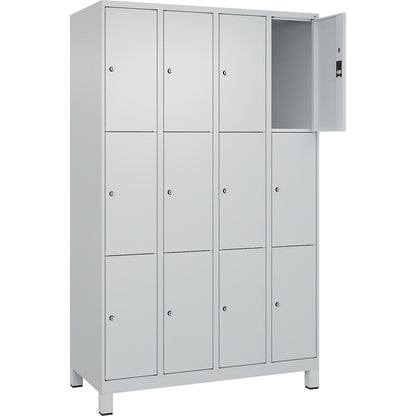 Classic PLUS 3-fold compartment locker, 4 compartments, light grey, W 1200 mm, 12 compartments, with feet.