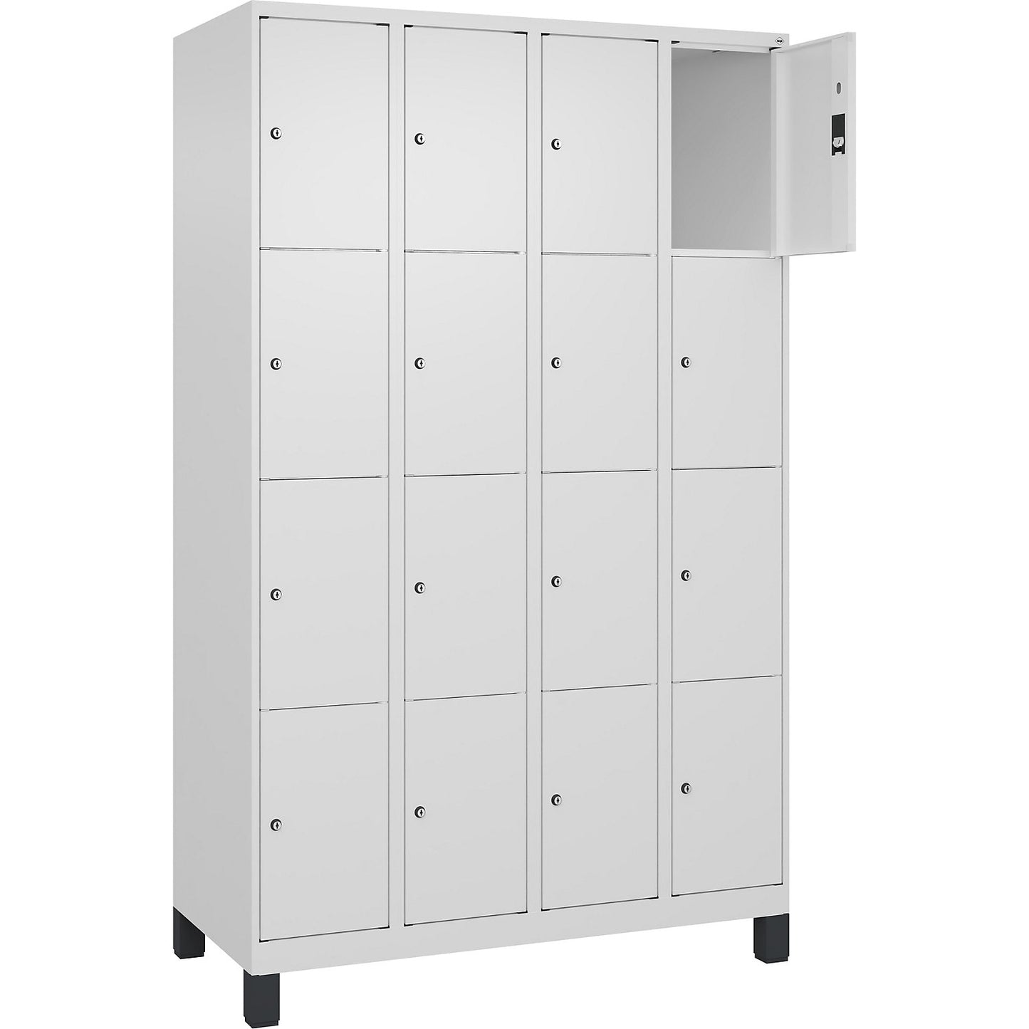 Classic PLUS 4-fold compartment locker, 4 compartments, traffic white, W 1200 mm, 16 compartments, with feet.