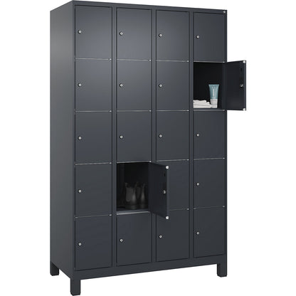 Classic PLUS 5-fold compartment locker, 4 compartments, grey, W 1200 mm, 20 compartments, with feet.